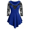 thumbnail image 2 of Oalirro Ladies Tops and Blouses Summer Blue Blouses for Women Fashion 2023 Plus Size Women Solid Floral Lace Asymmetric Three Quarter Tops Blouse, XXXXL, 2 of 8