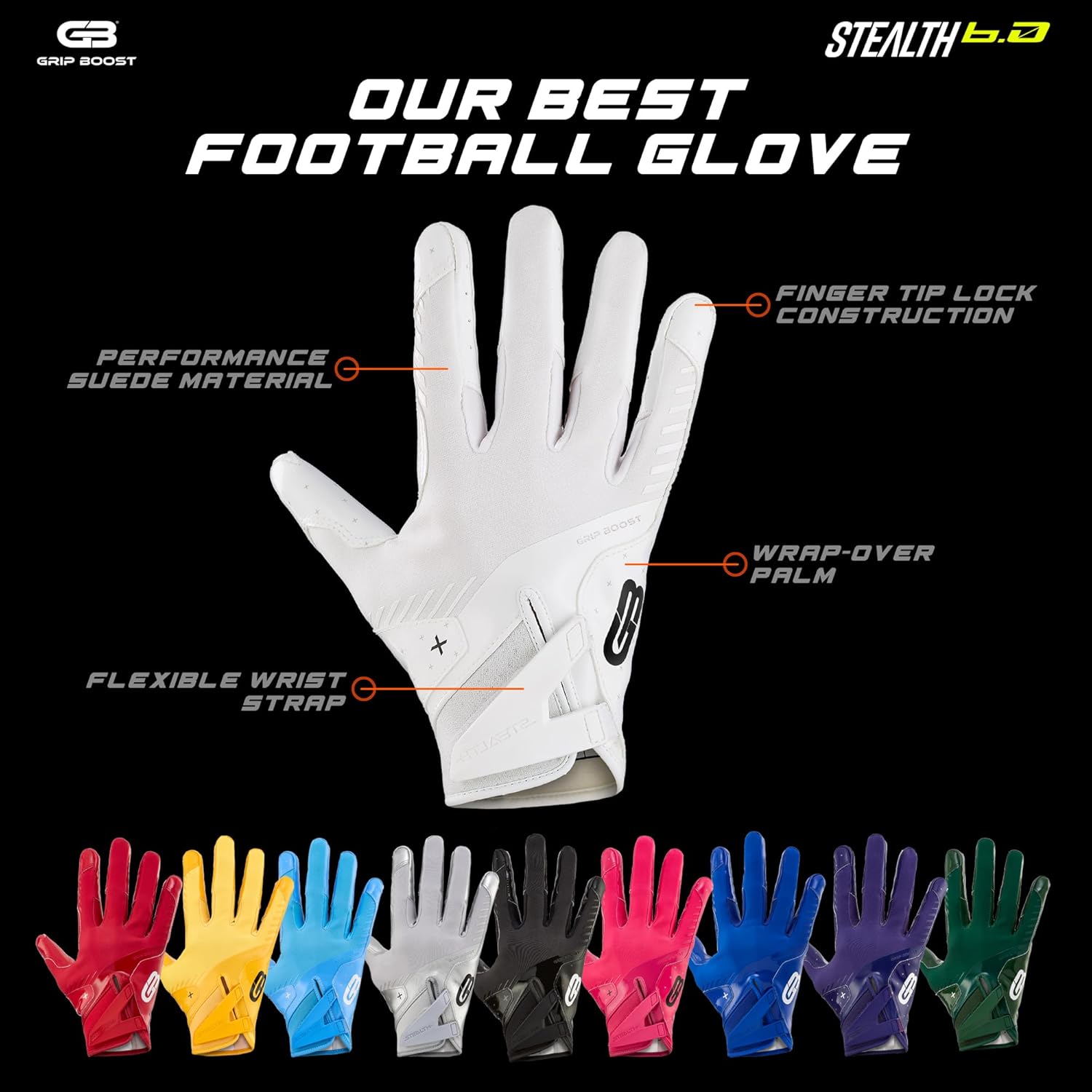 Football Gloves Solid Stealth 6.0 Boost Plus Sticky Receiver Gloves - Men's and Youth Sizes
