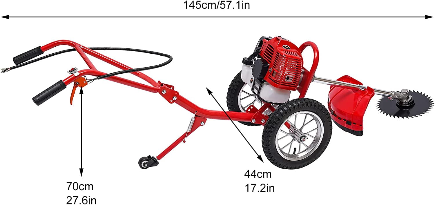 FETCOI 2-Stroke Push Lawn Mower Gas Powered 49CC Single-Cylinder Hand Push Lawn Mower with Wheels,Height Adjustable Gas Powered Push Lawn Mower 1.8KW 6500-7000r/Min