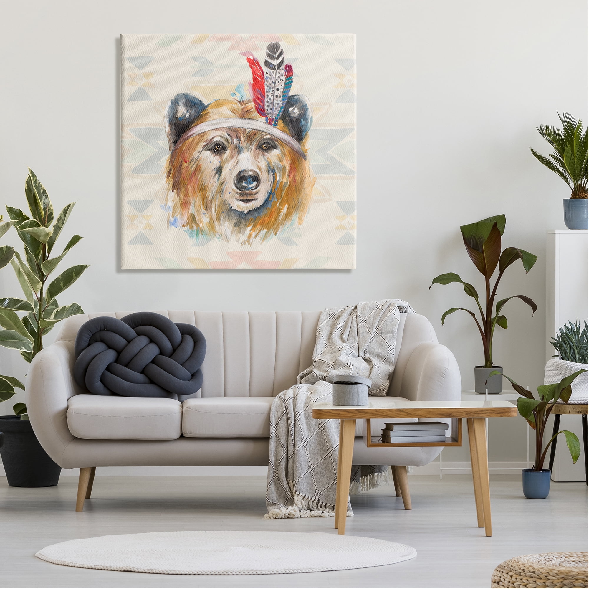 Stupell Indigenous Bear Geometric Wildlife Animals & Insects Painting Gallery Wrapped Canvas Print Wall Art