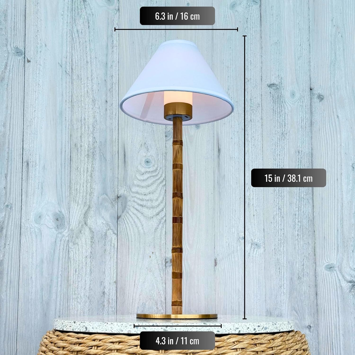 Rechargeable Cordless LED Table Lamp  15" Portable Wireless Dimmable Warm Light, 24-Hour Battery Life, Remote Control for Indoor/Outdoor, Home, Patio, Restaurant  Coastal White"