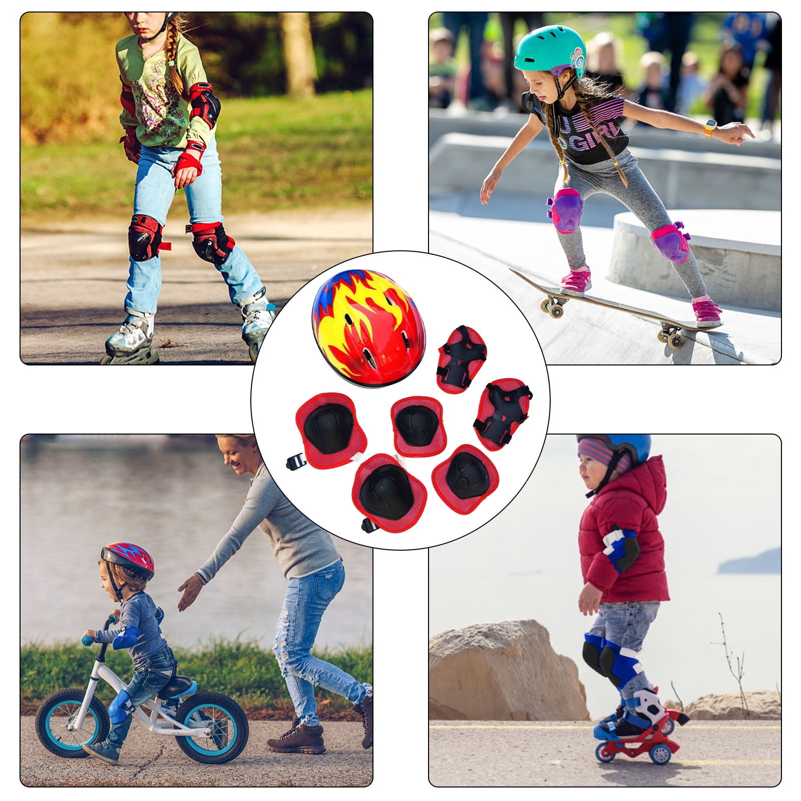 7Pcs Set Kids Helmet Knee Elbow Pads Wrist Guard Sport Protective Gear Adjustable Scooter Skateboard Roller Bike Skate Cycling Safety Set for Boy Girl 4-12 Years