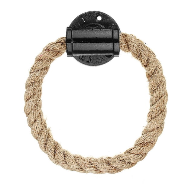 Anillo de toalla de cuerda, toallero de hierro fundido vintage para montaje en pared, toallero de baño de almacenamiento industrial, percha rústica para toallas de mano