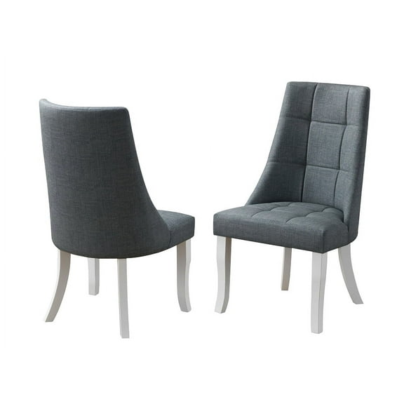Lexie Parsons Dining Chairs, Gray Vinyl Upholstery & White Wood Legs, Contemporary (Set Of 2)