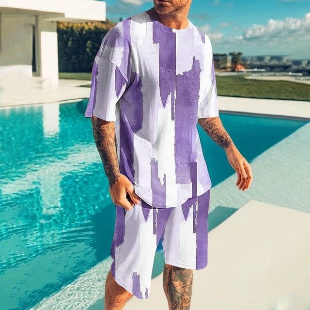NTACZA Ensemble Chemise et Short pour Homme, Graphique, Manches Courtes, Survêtements à Col Rond, Sport, Grande Taille et Taille Forte, Survêtements 2X