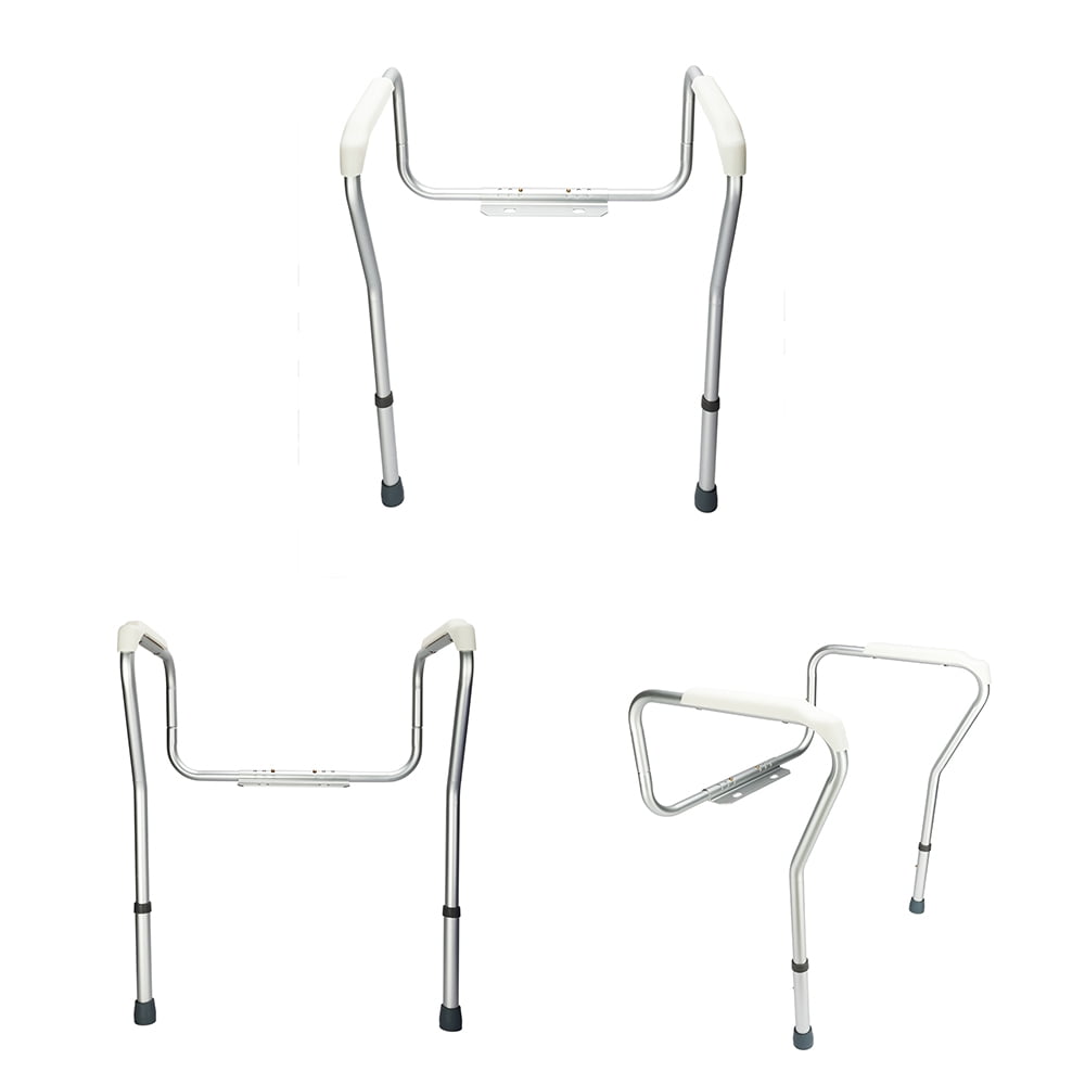 Stand Alone Toilet Safety Grab Rail Silver, Adjustable Aluminium Toilet