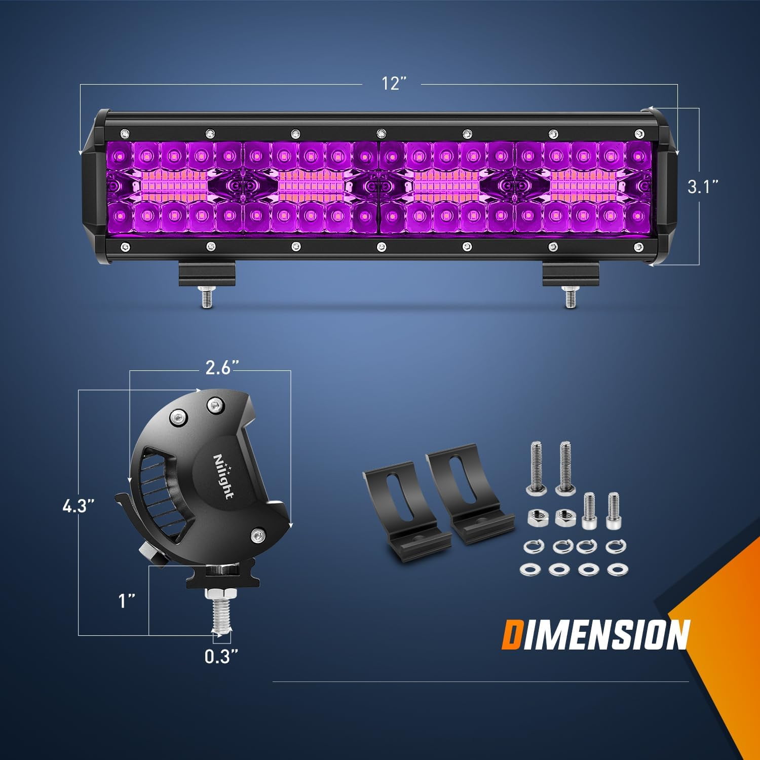 Nilight 12 Inch LED Light Bar Purple Triple Row 240W Flood Spot Combo Off Road Driving Decoration Neon Hunting Lighting for UTV Pick-up Van Boat Tractor
