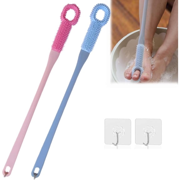 Easy-Reach Deep Cleaning Foot Brush, Toe Brush Between Toes Brush for Shower, 15.7" Soft Silicone Bath Brushes Long Handles for Elderly Seniors, Wet or Dry Brushing Exfoliating Foot Scrubber(Mix)