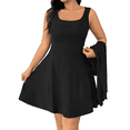 thumbnail image 3 of Conjunto de 2 Piezas para Mujer: Suéter, Vestido, Capa, Sin Mangas, Cuello Cuadrado y Cárdigan Corto de Larga, Conjunto de Punto, Negro, Talla M, 3 of 7