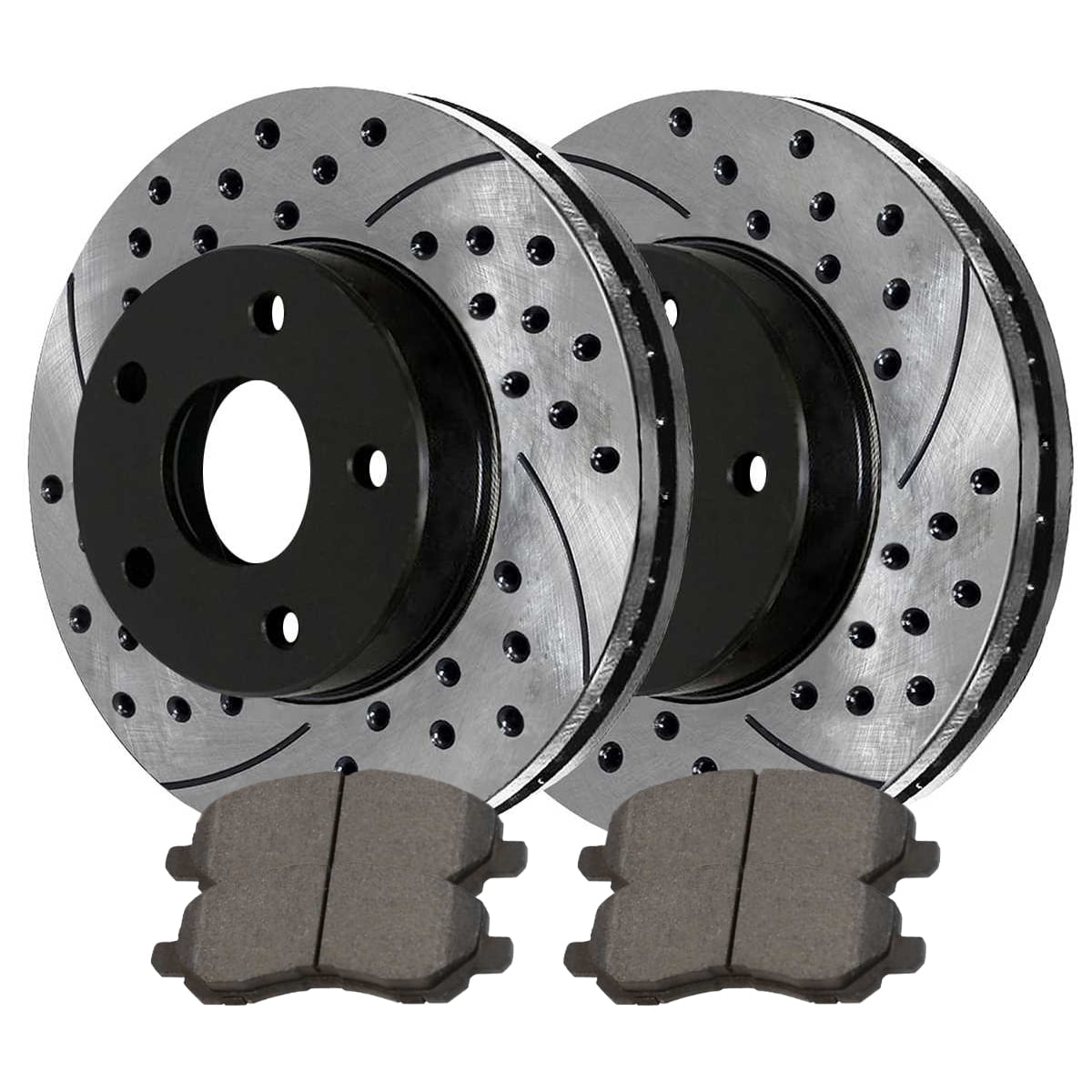 AutoShack Front Drilled Slotted Brake Rotors Black and Performance