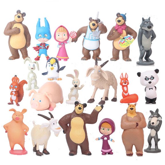 Brand New - 10 Piece Martha and the Bear Action Doll Set Party Toys Dolls Gifts Cake Decorations
