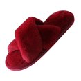 thumbnail image 2 of Women‘s Fuzzy Slippers Cross Band Memory Foam House Slippers Open Toe, 2 of 4