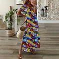 thumbnail image 2 of Daiosportswear Robe Longue d'Été pour Femmes Col en V Manches Courtes Maxi Robe Florale Décontractée Ample Robe de Plage, Robe à Manches Courtes pour Femmes Rouge-m L(L), 2 of 3