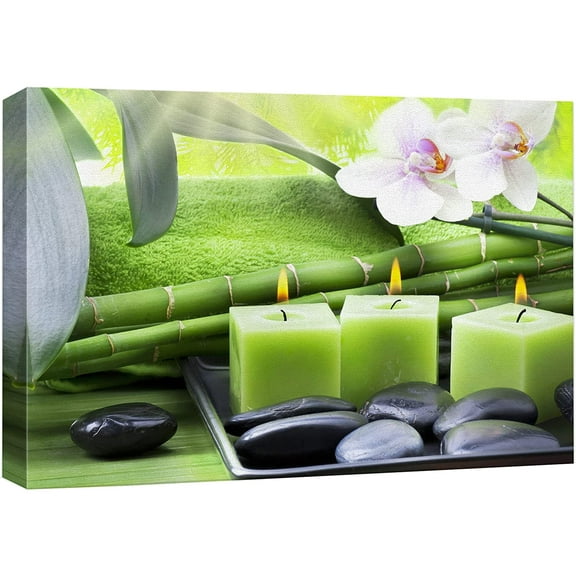 wall26 Canvas Print Wall Art Relaxing Calm Zen Jungle Bamboo Massage Stone Candle Orchids Nature Yoga Photography Modern Art Contemporary Decorative Chic for Living Room, Bedroom, Bathroom - 24"