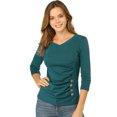 thumbnail image 1 of INSPIRE CHIC Women's Button Decor V Neck 3/4 Sleeve Solid Blouse Knitted Ruched Top, 1 of 6