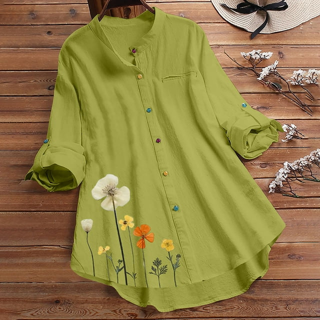 Polos pour Femmes Chemise à Col à Revers Colorée à Boutons Imprimée Haut à Manches Longues