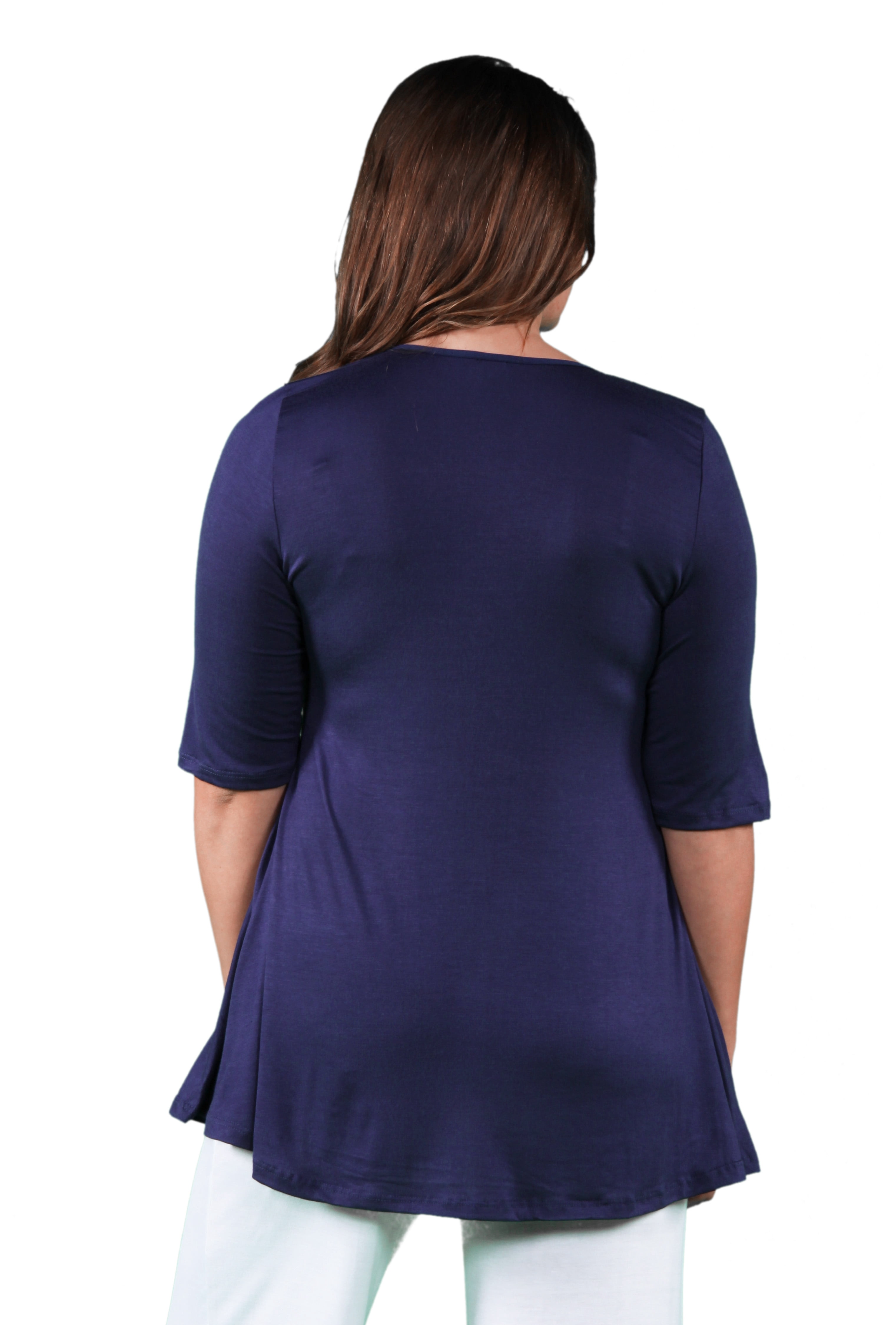 24seven Comfort Apparel Elbow Sleeve Plus Size Tunic Top For Women