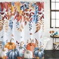 thumbnail image 2 of Blue Pumpkins Fall Shower Curtain, Waterproof Shower Curtains for Bathroom, Autumn Eucalyptus Thanksgiving Vintage Washable Fabric Bathtub Curtain Set Bath Decor with 12 Hooks Extra Long 72"x96", 2 of 8