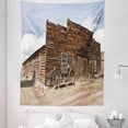 thumbnail image 1 of Wagon Wheel Tapestry, Abandoned Mercantile with Wagon Wheels Ghost Town, Fabric Wall Hanging Decor for Bedroom Living Room Dorm, 5 Sizes, Sand Brown Pale Blue, by Ambesonne, 1 of 1