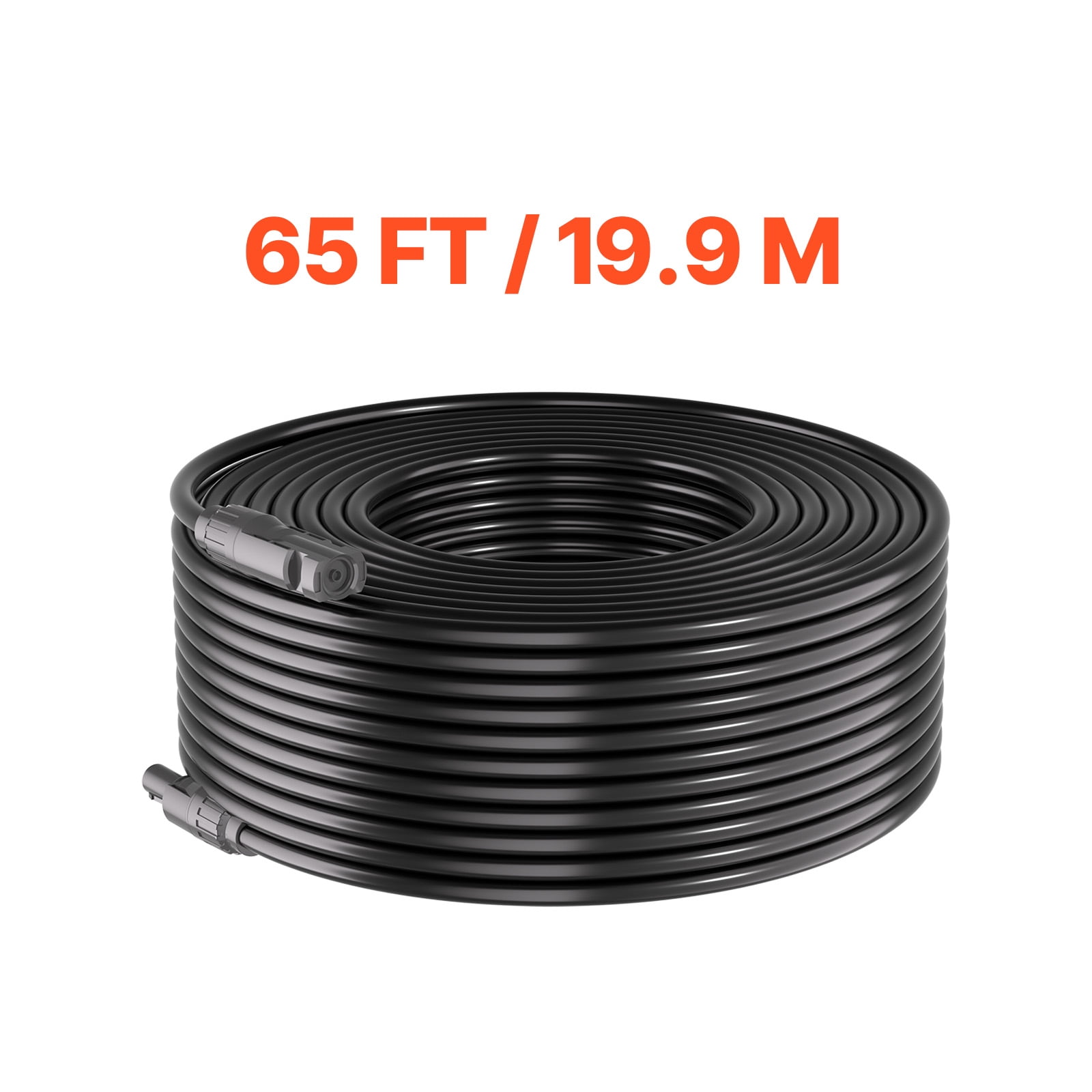 KFFKFF 65ft Solar Panel Extension Cable, 65 ft Black and 65 ft Red, 10 AWG (6 mm²), Male and Female Connectors, IP67 Waterproof Tinned Copper Cable for Photovoltaic Systems