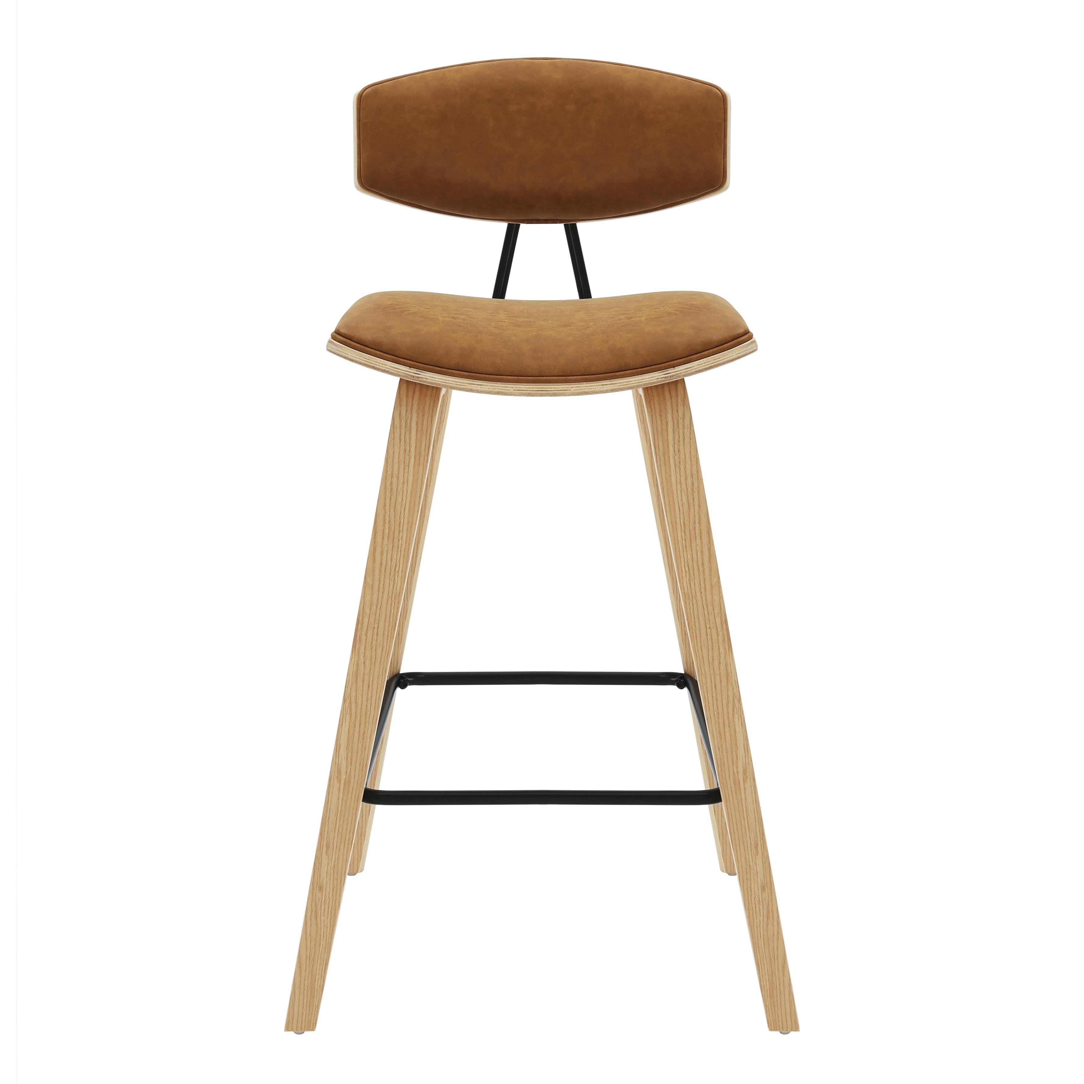 Fox 36 in. H Counter Height Camel Curved Back Wood Bar Stool with Faux Leather Seat Set of 3