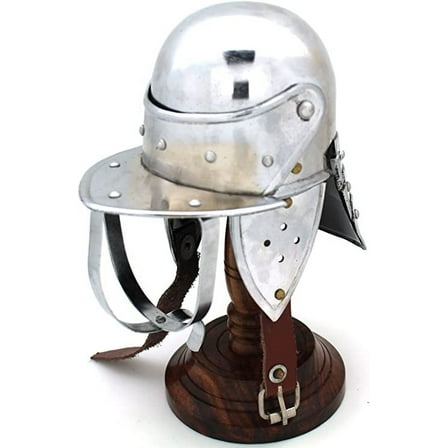 Medieval Warrior 18G Steel Miniature Display Helmet with Table Top Stand (Lobster Tailed Pot Helmet)