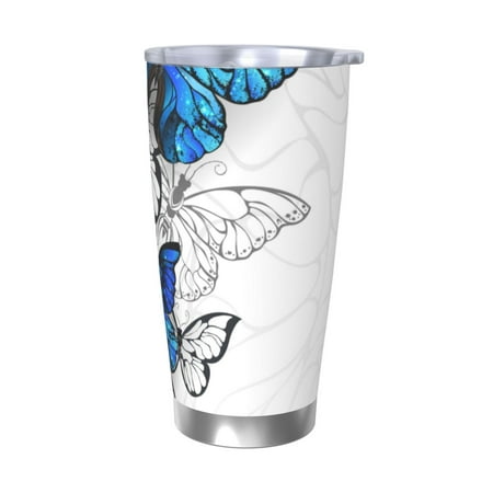 

Logiee Blue Flying Butterflies Print 20OZ Car Cup with Lid Stainless Steel Vacuum Insulated Double Wall Travel Tumbler Durable Insulated Coffee Mug Thermal Cup with Straw-Without Straw