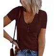 thumbnail image 2 of Camiseta con botones delanteros, camiseta de manga corta con cuello en V, camiseta de manga corta acanalada, estética elegante, 2 of 4