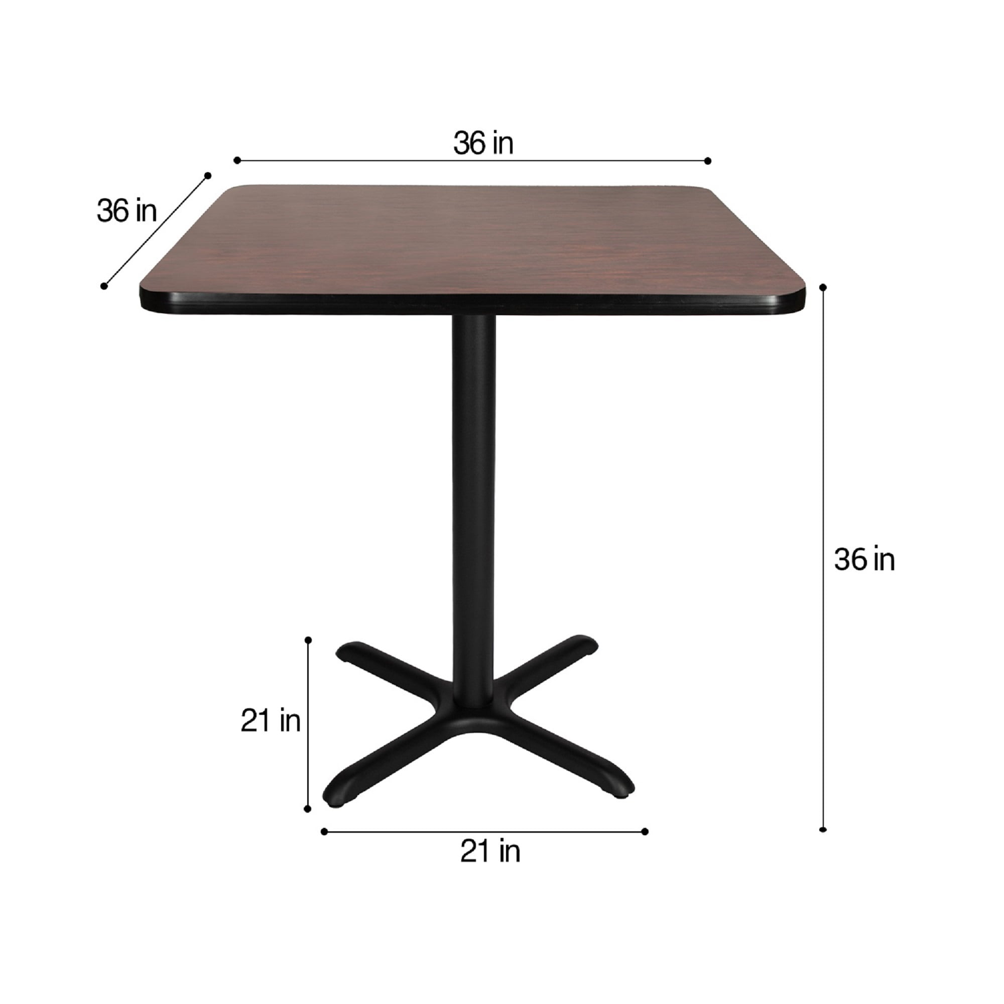Hampden Furnishings Bennet Collection Steel Frame 36" Square Top, X Base, 36" Height Cafe Table, Black Frame/Mahogany Top