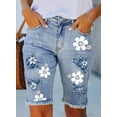 thumbnail image 4 of Blibea Bermuda Jean Shorts for Women Mid Waist Ripped Slim Fit Daisy Print Patches Bermuda Shorts Sky Blue Size 12, 4 of 5