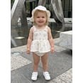 thumbnail image 4 of BemeyourBBs Infant Baby Girl Summer Clothes Outfit Baby Girls Smocked Romper Dress Sleeveless Square Neck Floral Print Bodysuit Princess Dress and Sun Hat Set 3 6 9 12 18 Months, 4 of 9