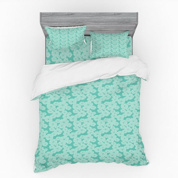 Ambesonne Floral Bedding Set 4 Pcs, Monochrome Flower Petals Art, Queen, Seafoam and Pale Seafoam