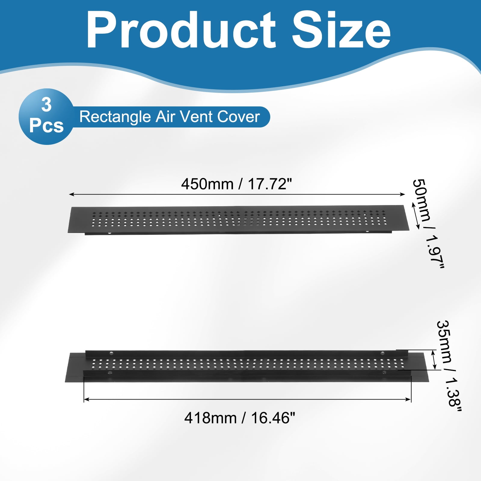 Uxcell 6 x 2 Inch Door Air Vent Cover, 3 Pcs Aluminum Grille Ventilation Cover Louvered Diamond Hole with Screws, Black
