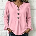thumbnail image 6 of ClodeEU Women's V Neck Half Button Flare Long Sleeve Blouse,Casual Loose Solid Shirt Top Pink,Women's Plus M, 6 of 6