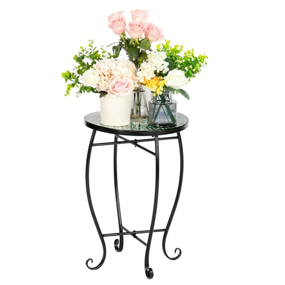 Zimtown Outdoor Indoor Mosaic Accent Table Plant Stand, Green Flower