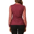 thumbnail image 3 of Allegra K Women's Polka Dots Tie Neck Long Sleeve Semi Sheer Blouse, 3 of 6