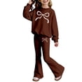 thumbnail image 4 of Girls 2 Piece Formal Outfits Peplum Vest & Elastic Waist Pleated Wide Leg Pants Elegant Kids Clothes Brown Size 4-5 Years, 4 of 4