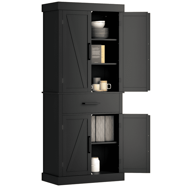 HOMCOM Armoire de Rangement de Garde-Manger de Cuisine de 72 Pouces de Hauteur avec Portes de Grange, Noir
