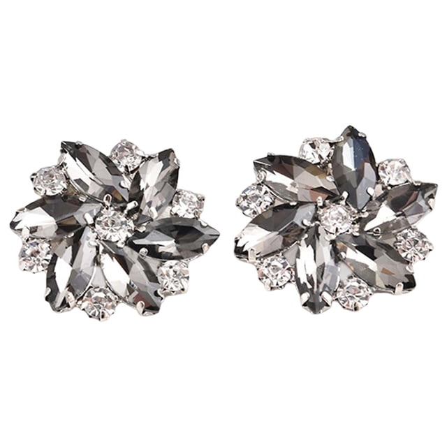 KLKCMS 2 Pcs Elegant Rhinestone Clips s Jewelry Crystal Decoration Buckle Heels Diamond Gray