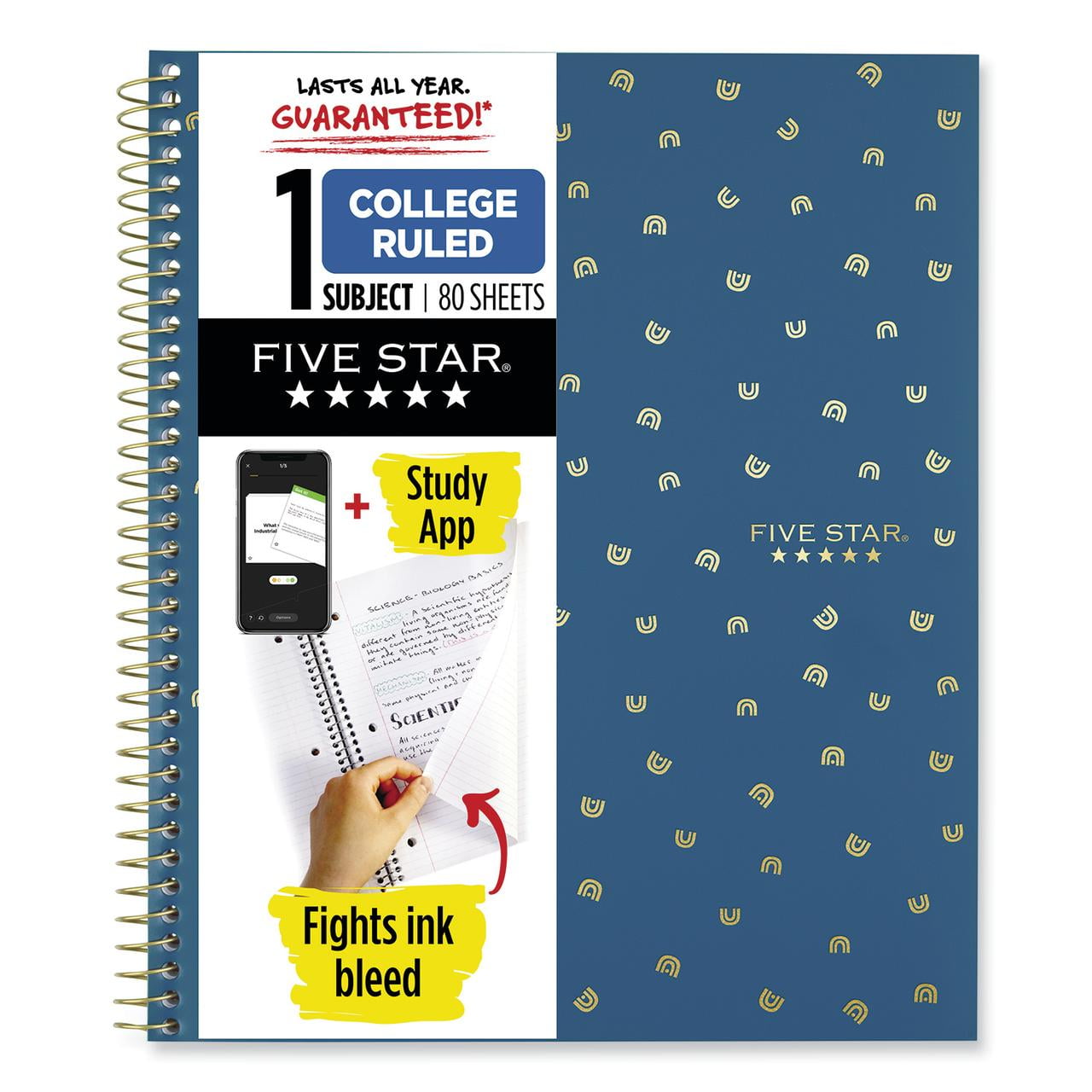 Five Star Style Spiral Notebook + Study App, 1 Subject