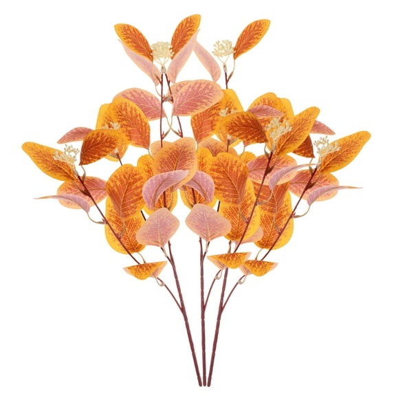 OUNONA Artificial Eucalyptus Leaves Bouquet Fake Flowers for Decoration 3pcs Orange Silk