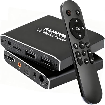 4K Ultra HD Digital Media Player with Remote Control, Supports HDD/USB Drive/Micro SD (TF), H.265/HEVC/H.264, MKV/MP4/AVI/PPT, MP3/JPG, HDMI/AV/Optical, Auto Play/Resume/Loop, Digital Signage Player