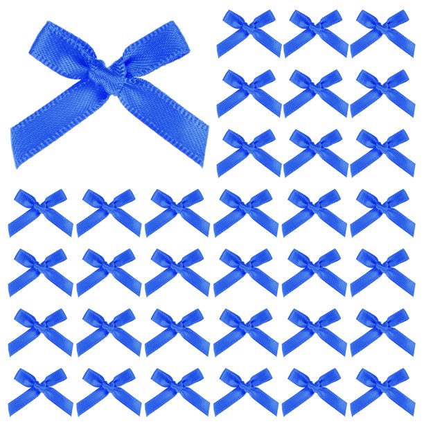 Uxcell 100-Pack Mini Lazo de Cinta Artesanal 1.6x1 Pulgada de Tela a Cuadros de Satén para Manualidades DIY Azul Oscuro