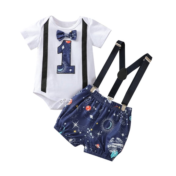 XIYON Boys Clothes Baby Boystarrys Sky Bowtie Romper Suspender Shorts First Birthday Outfits Clothing Set For Boys