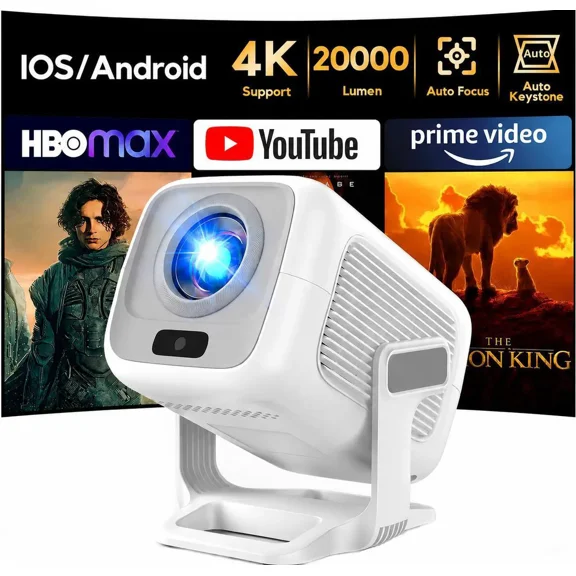 AKIYO O4 Projector, 2026 Upgraded Mini Projector Full HD 1080P WiFi Bluetooth, Auto Focus Video Projector 120 Degree Rotation, Home Cinema Compatible with HDMI/USB/Smartphone
