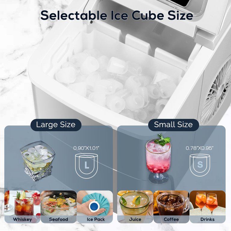 Joy Pebble Ice Maker Countertop, Efficient Ice Maker Machine, 26Lbs/24Hrs, 9 Cubes Ready in 8 Mins, Portable Ice Maker with Ice Scoop/Basket for