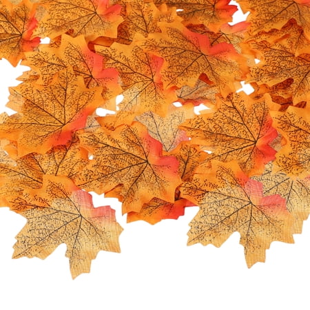 Uxcell 400 Pack Fall Leaves 3.3 Inch Colored Mixed Fake Leaves Artificial Maple Leaf Decorations for Halloween Thanksgiving Day Wedding Party Craft Prop Holiday, Yellow Red