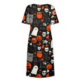 thumbnail image 6 of Women's Halloween Print Round Neck Casual Dress with Pockets Short Sleeve Loose Midi Dress Plus Size for Autumn Daily Wear Black L, 6 of 6