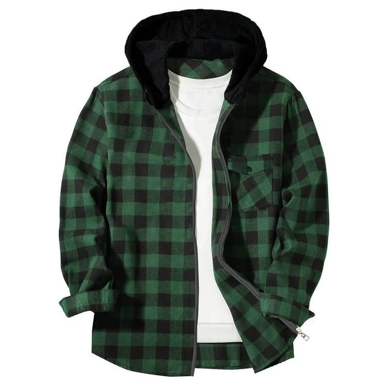 Boys Zip up Plaid Jacket Long Sleeve Hoodie Plaid Flannel Shirt