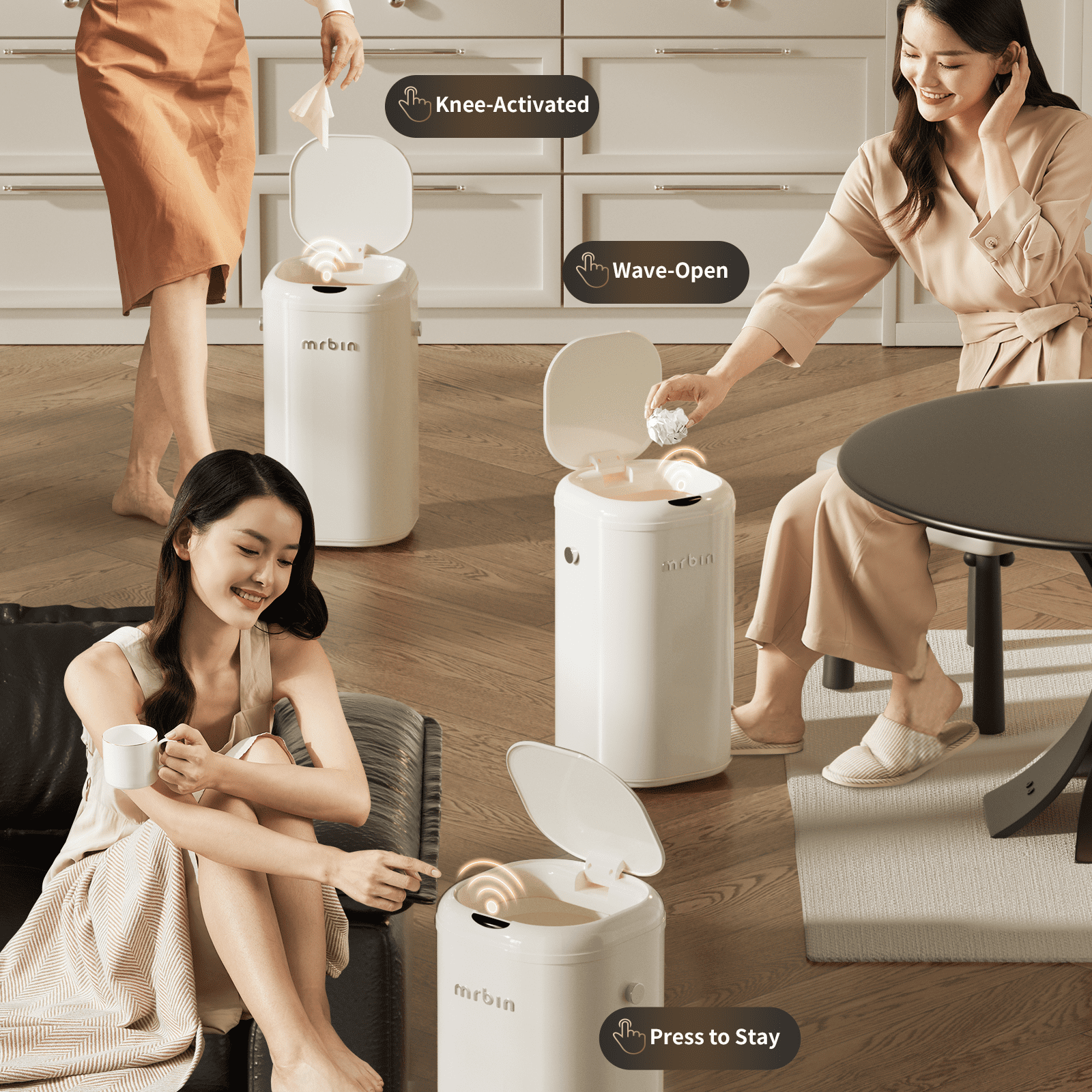 Metal Automatic Tall Kitchen Trash Can with Lid, 18L / 4.8gal Slim Motion Sensor Waste Basket, Touchless Electric Garbage Bin for Office and Bathroom, Cream White